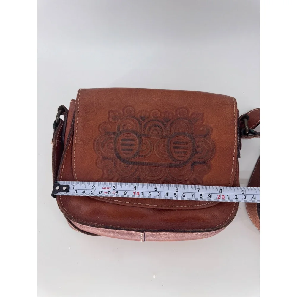 Patricia Nash Tooled Leather Crossbody Bag Purse Flap Front Western Saddle Brown